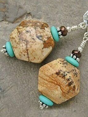 Picture Jasper Dangle Earrings, 925 Sterling Silver, Artisan Handcrafted